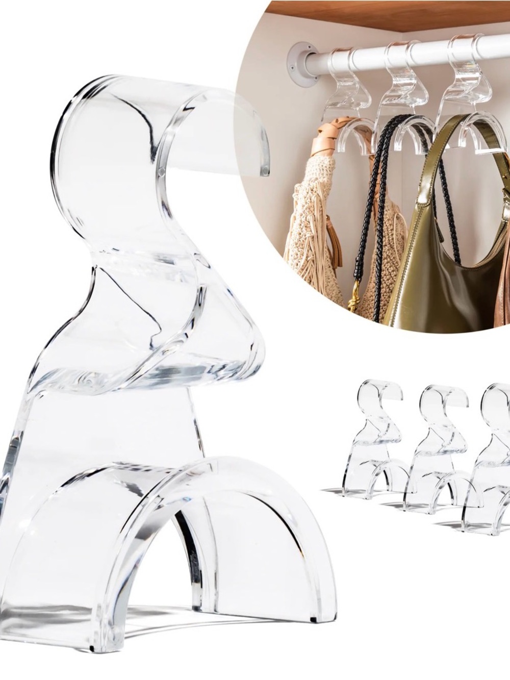 DomeNest Clear Acrylic Backpack & Purse Hangers for Closet, 4 Pack, Holds 66 lbs
